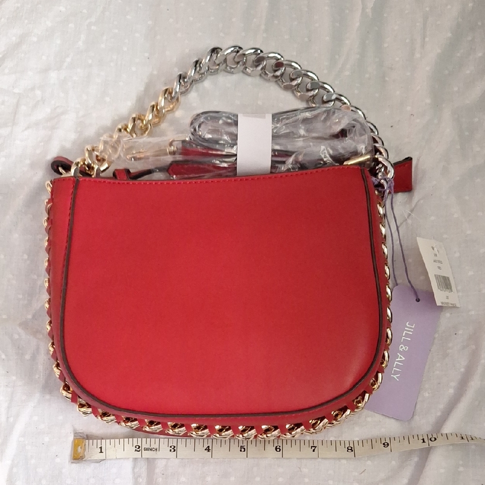 Jill And Ally Red Leather And Chain Purse, NWT